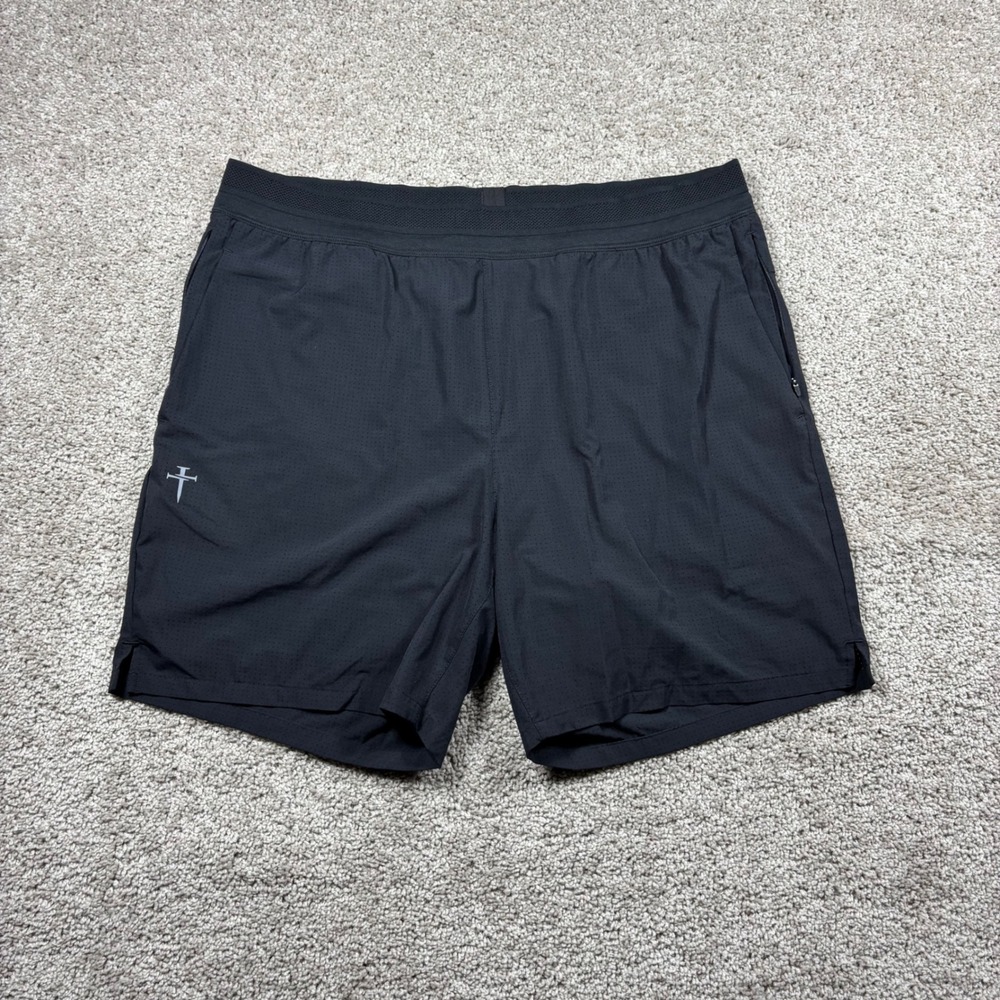 Three Nails Mens XL Lined Athletic Shorts Black Perforated Psalm 23:4 Cross XL